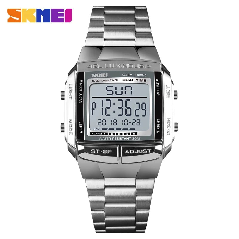 SKMEI Luxury Sports Watch Golden Men's Watch Led Digital Alarm Countdown Steel Male Wrist Watches