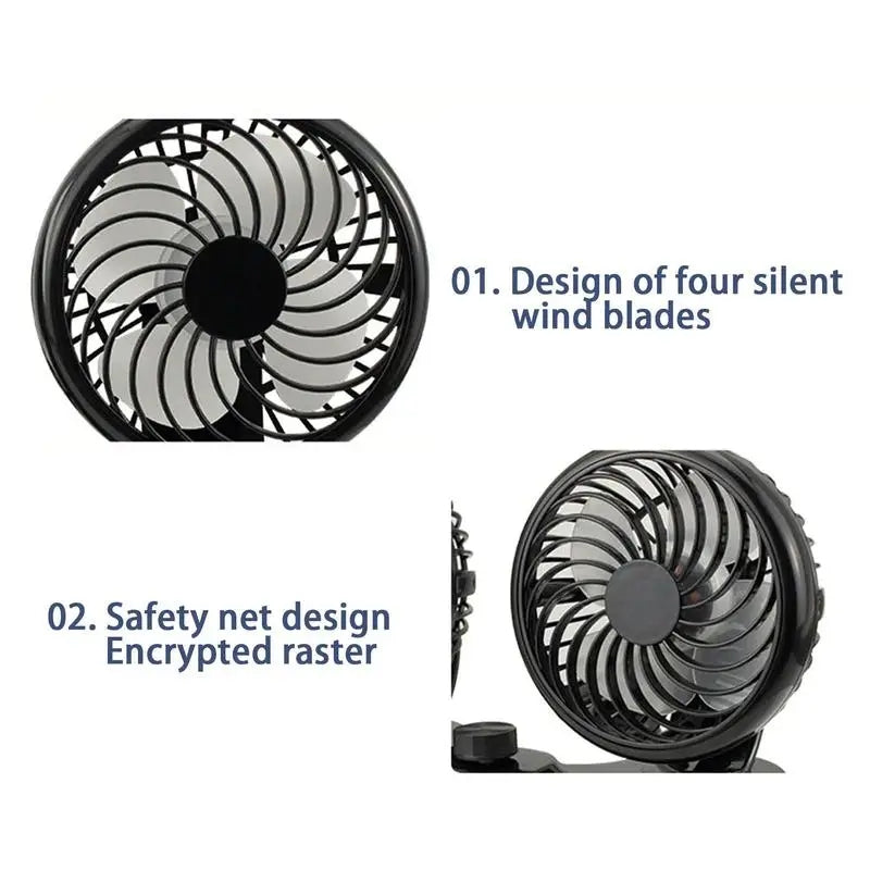 Double Head Car Fan 360 Degree Rotation With 2 Speeds Double Fan Suitable For 12V Cars, Trucks, Suvs