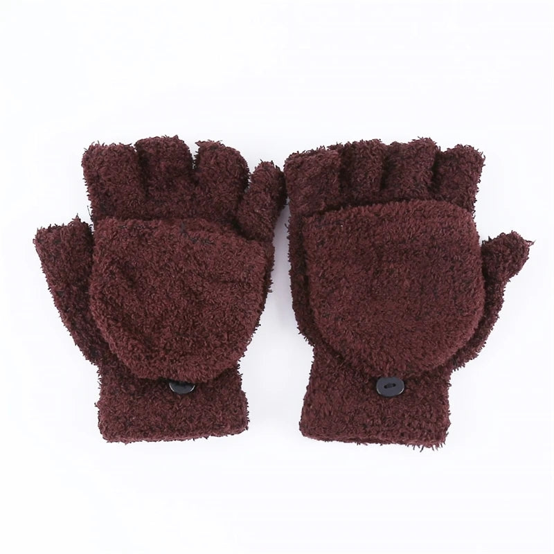 Women's Winter Half Finger Flip Top Gloves