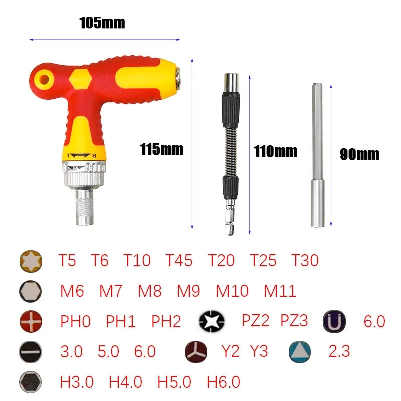 T-Shaped Bidirectional Ratchet Screwdriver Set