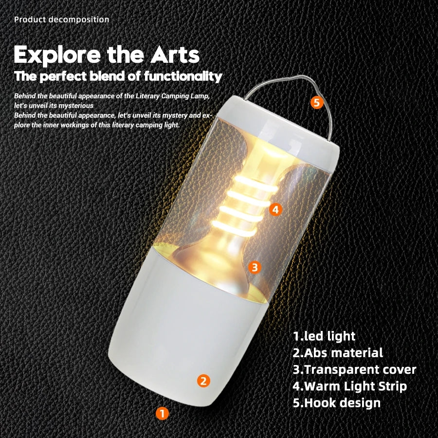 5 LIGHT LED Camping Lantern 5  TYPE-C Rechargeable Lamp with Tail Hook