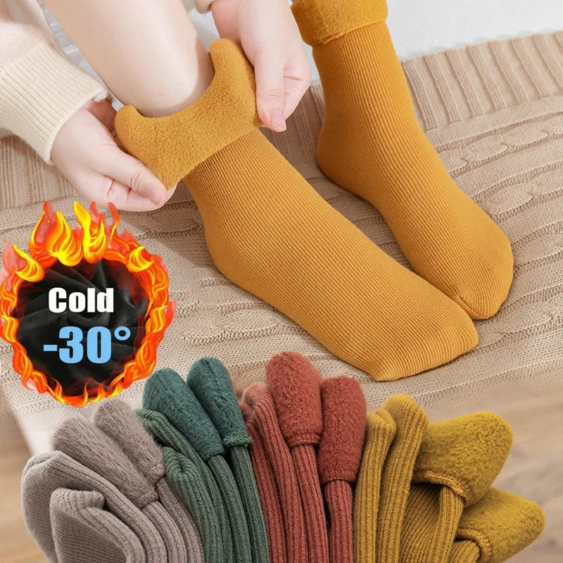 4 Pairs New Winter Cashmere Plus Velvet Fleece Socks for Women & Men