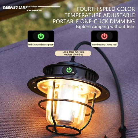 Solar LED Light Waterproof Emergency Light Stepless Dimmable Hanging Tent Lamp for Outdoor Hiking