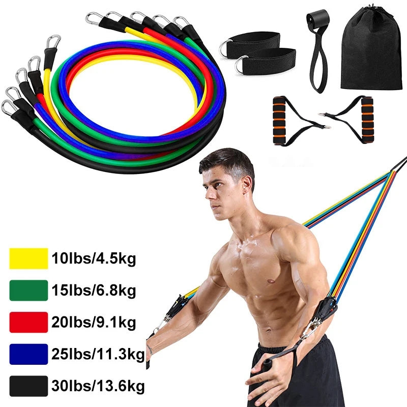 12 Pieces Resistance Bands Workout Pull Up Exercise Set Elastic Bands Home Fitness Latex Door Anchor Handles Muscle Training Equipment