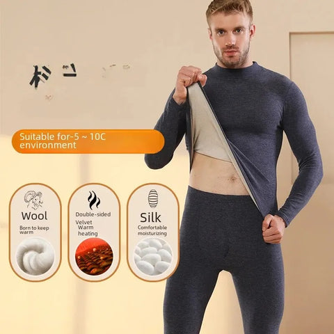 Men's Double Layer Velvet Thermal Underwear Set