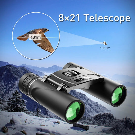 Bushnel 8x21 Compact Zoom Binoculars Long Range Folding HD Powerful Mini Telescope
