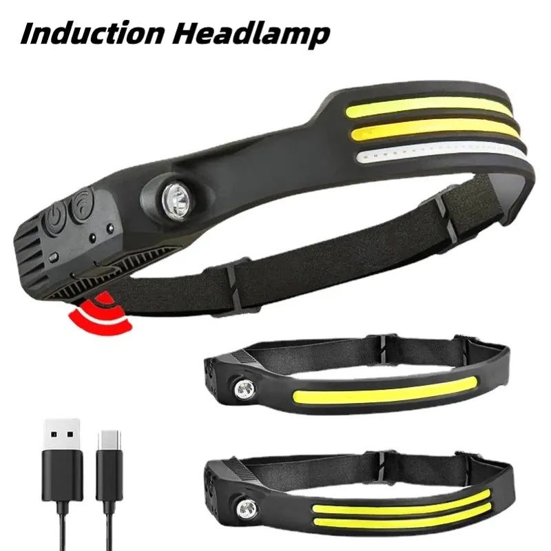 Induction COB LED Head Lamp with Built-in Battery Flashlight USB Rechargeable