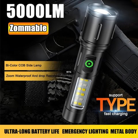 Portable LED Flashlight Shock Resistant Rechargeable Zoomable Torch