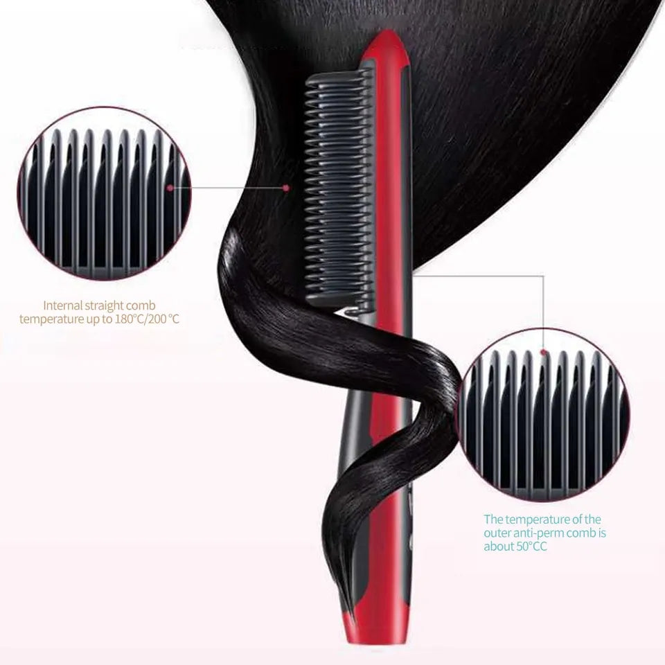 Electric Straight Hair Comb Brush LCD Heated Ceramic Hair Straightening