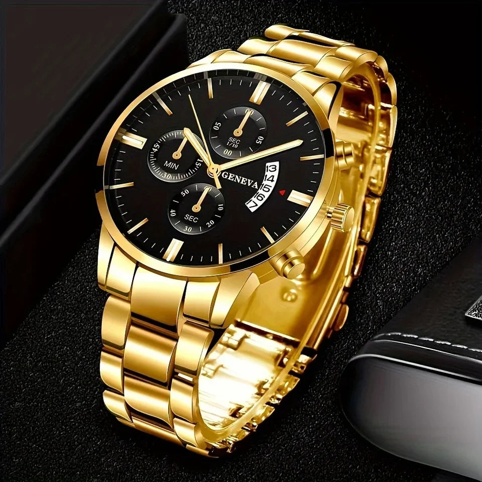 Best Win Luxury Men Steel Golden Watch Quartz waterproof Chronograph watch