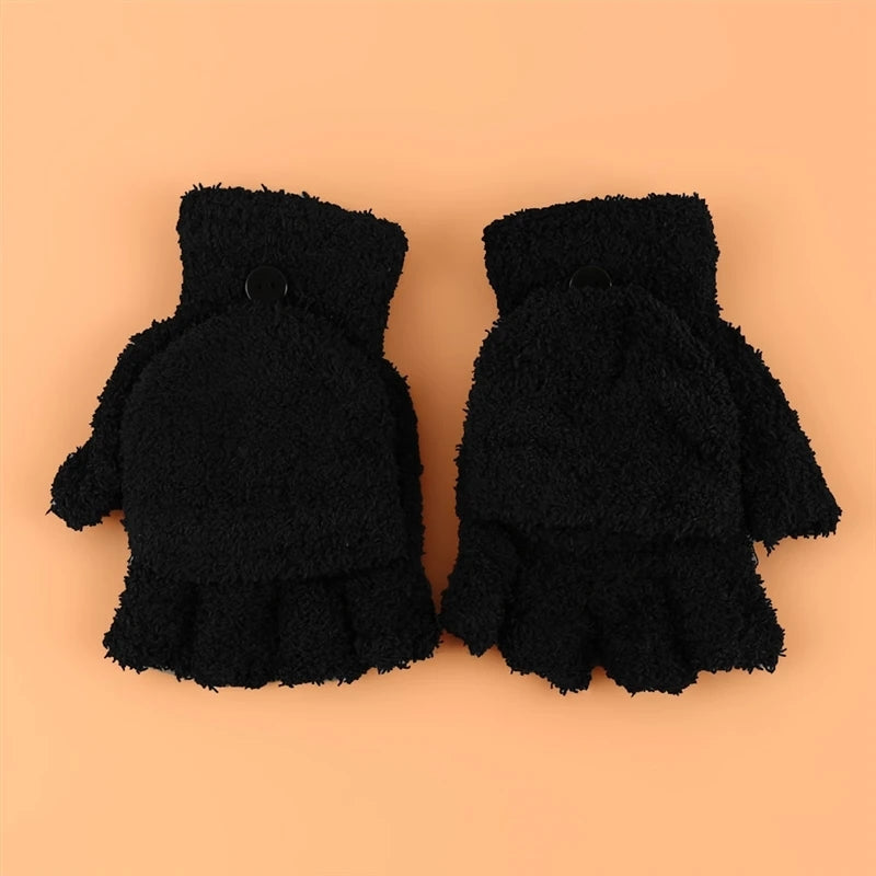 Women's Winter Half Finger Flip Top Gloves