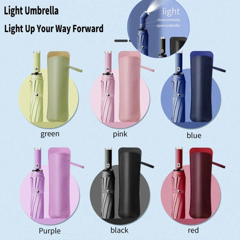 Wind proof Sun & Rain Automatic Rotating LED Flashlight Handle 10-bone Automatic Umbrella Anti-wind
