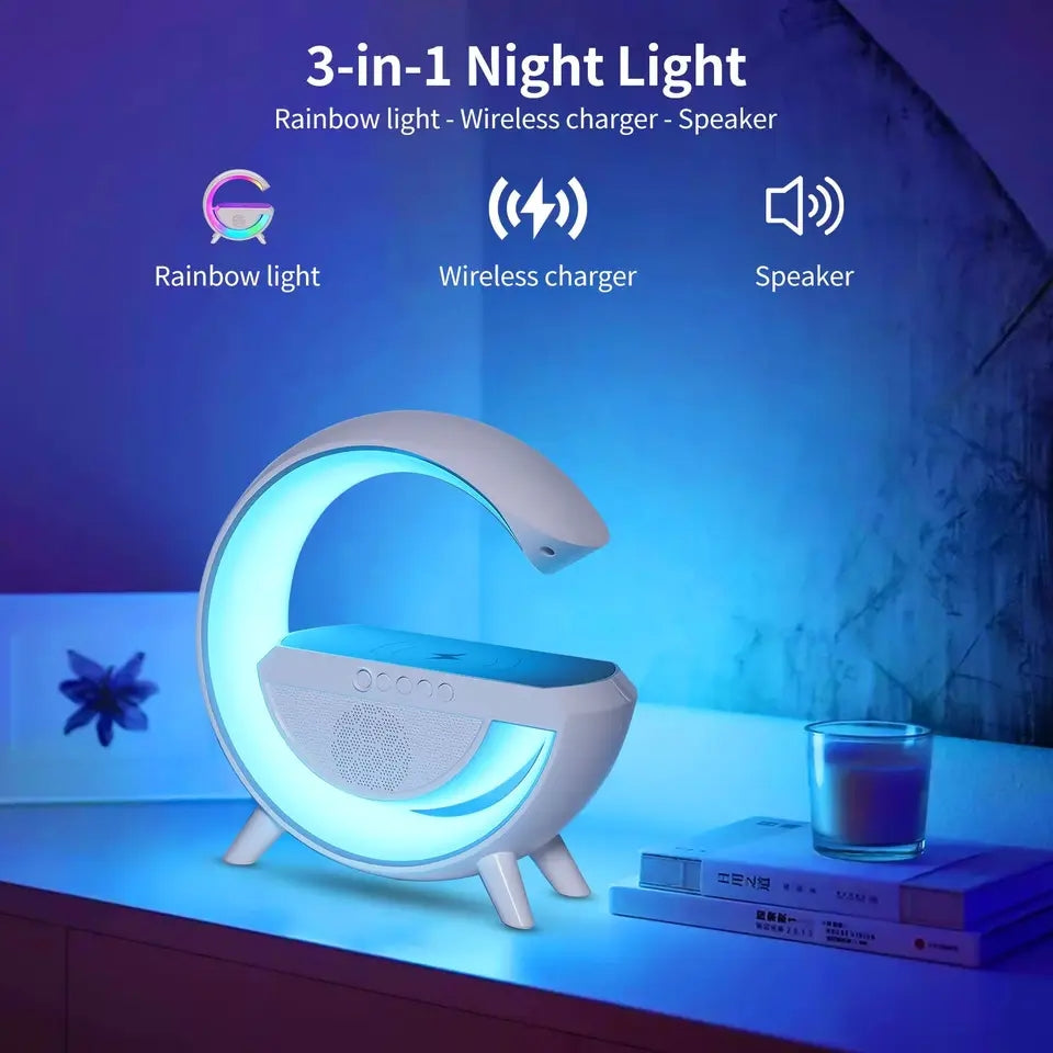 Led Wireless Charging Speaker Speaker Lights With Wireless Charging Mp3 Player With Night Light And Alarm Clock Multi-Color