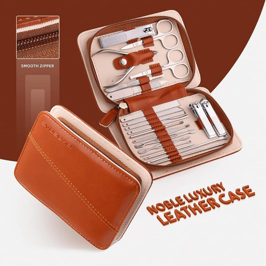 MANICURE PEDICURE KIT with Travel Case Stainless Steel Nail Care Tools Set Portable
