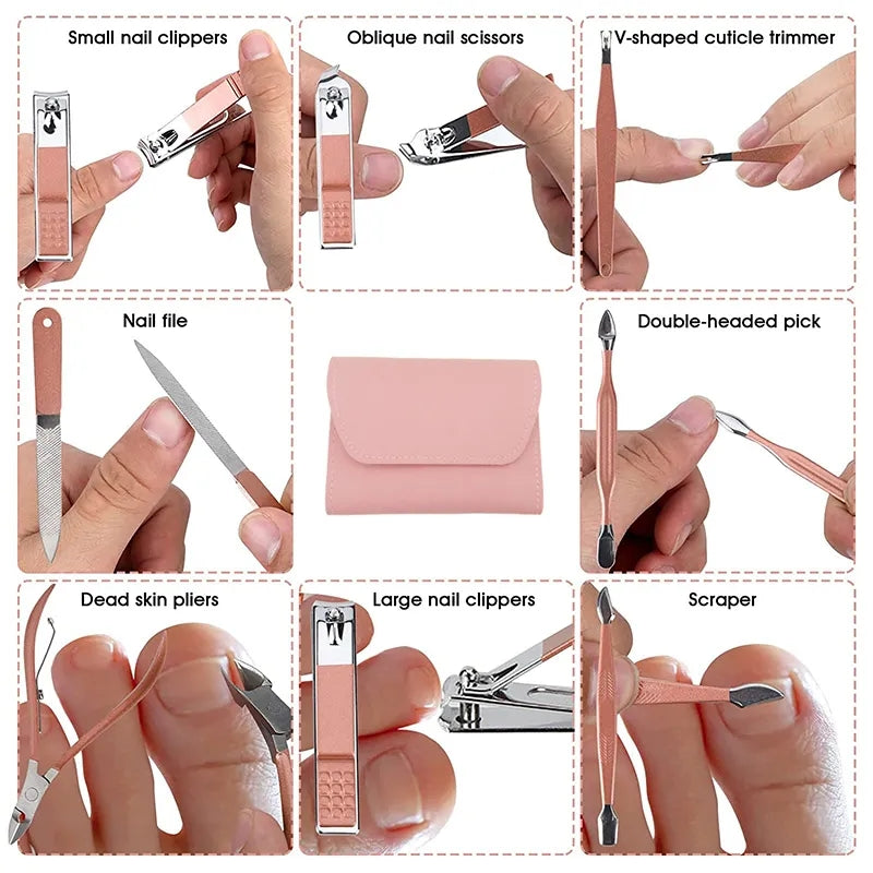 16 PCs Nail Clipper  Manicure & Pedicure Kit Rose