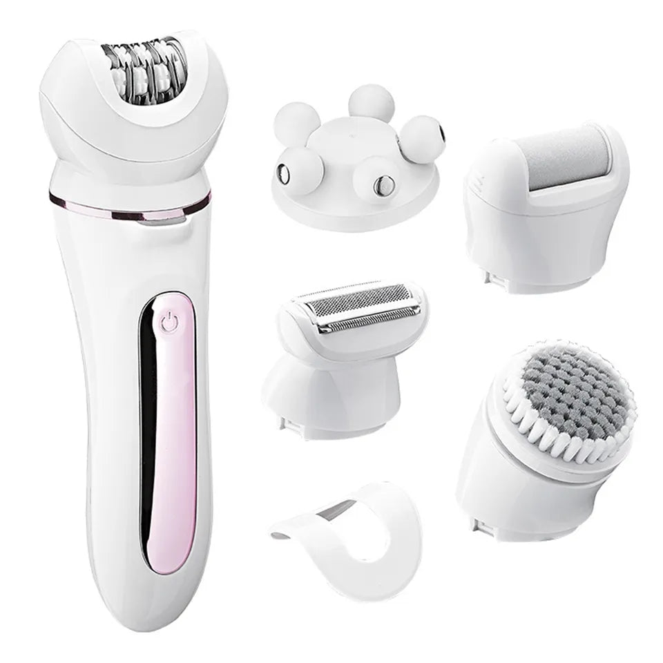 5 in 1 Electric Epilator Lady Shaver Interchangeable Feet Callus Remover Facial Cleansing Brush Face Massager