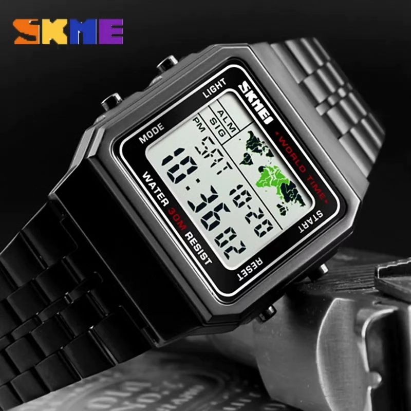 SKMEI 1338 Map Square Ultra Waterproof Chrono Alarm Watch importedgear.pk