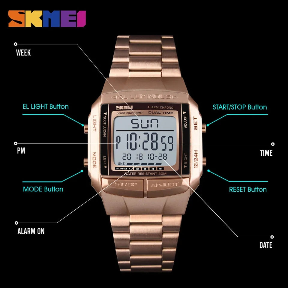 Skmei 1381 Digital Watch Waterproof Alarm Clock Countdown Option