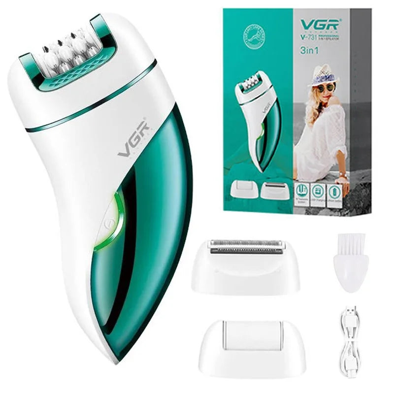 VGR 3 in 1 Women Epilator Electric Shaver Leg Body Hair Removal Machine