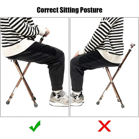 Aluminum Alloy Folding Cane Seat Dexterous Non-Slip Walking Stick Stool