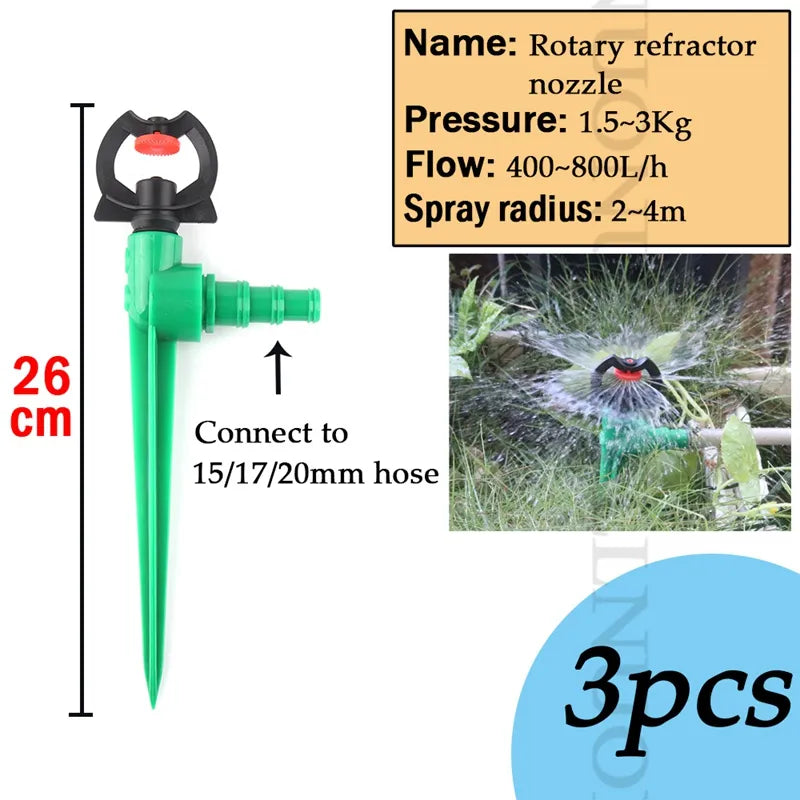 3PCS Garden Irrigation Sprinkler 360 Degree Rotating Refraction Nozzle Lawn Self-Watering System Sprinkler Head