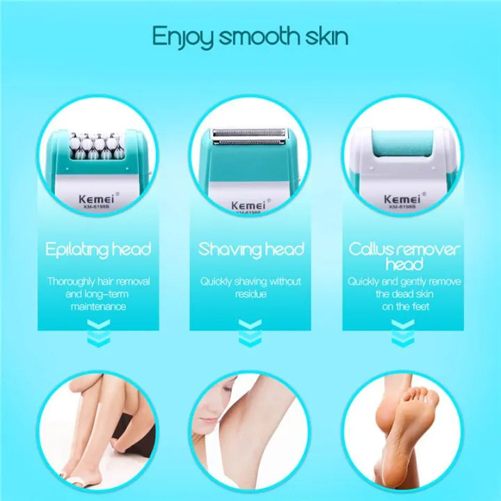 Kemei 3 in 1 Electric Lady Rechargeable Epilator