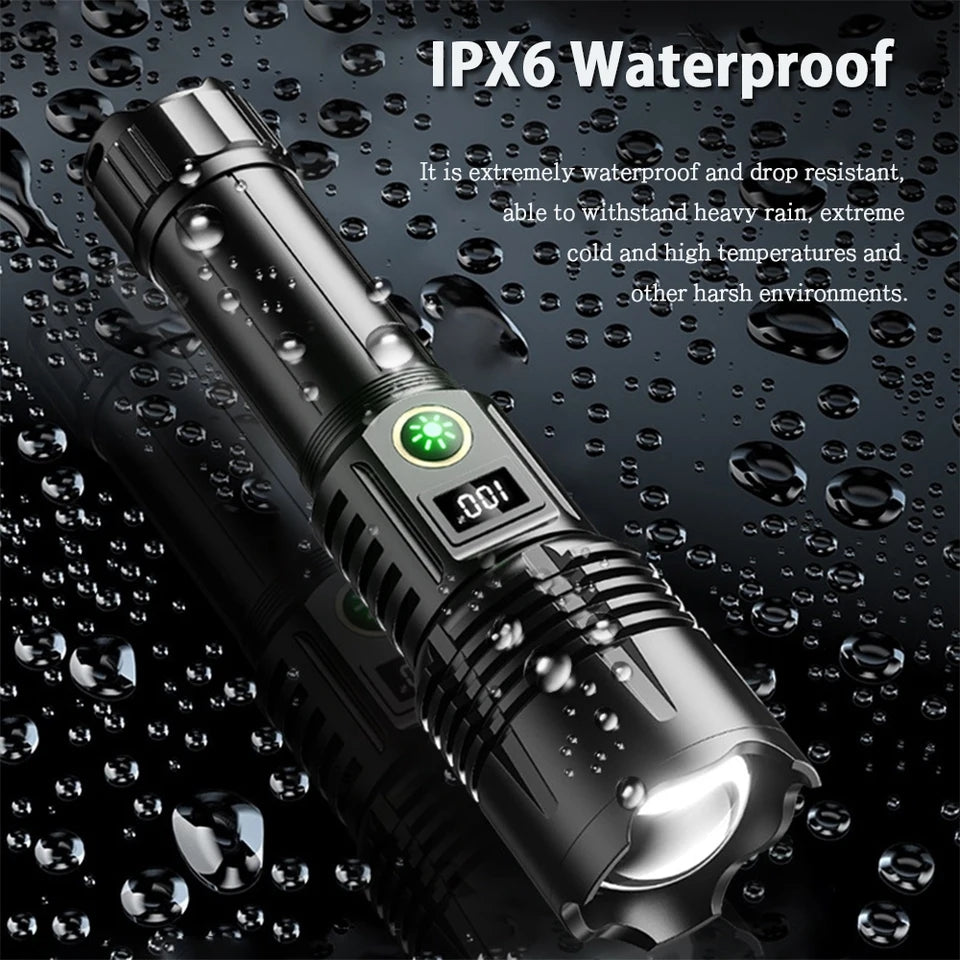 High Power USB Rechargeable LED Strong Light 5000M Long-distance White Detection Flashlight Digital Display