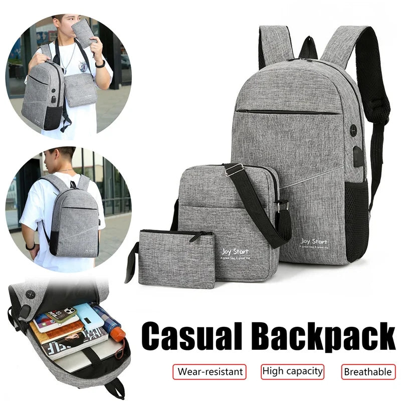 3 Pcs Back Pack Business Laptop with USB Charging
