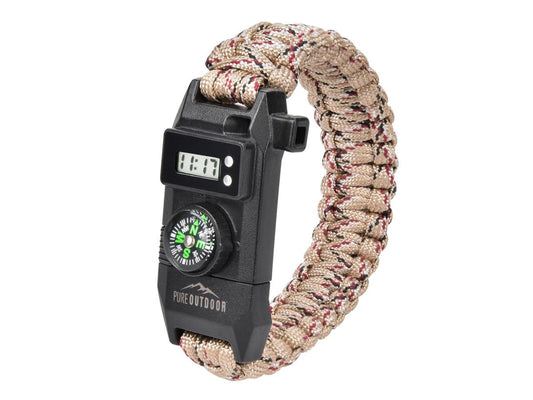 7 in 1 Paracord Survival Bracelet with Digital Waterproof Watch and Compass