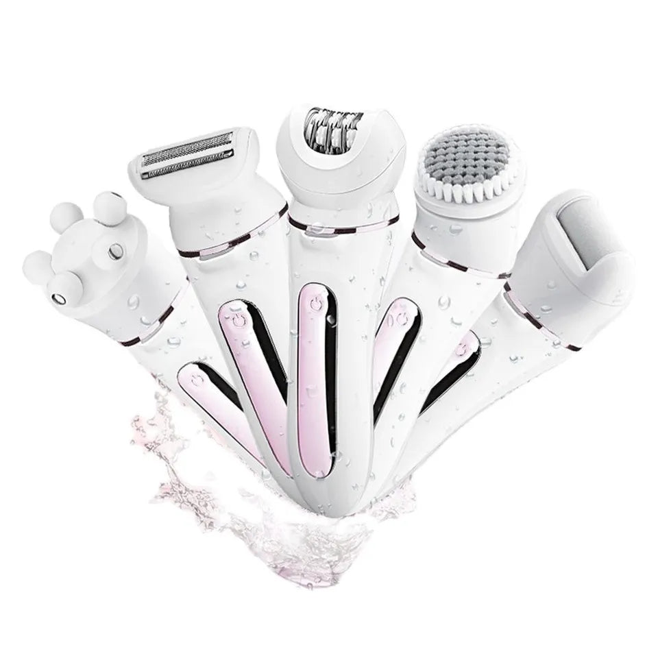 5 in 1 Electric Epilator Lady Shaver Interchangeable Feet Callus Remover Facial Cleansing Brush Face Massager