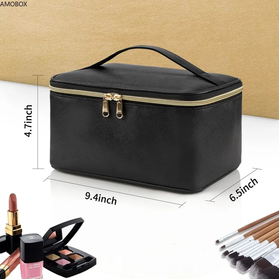 Portable Makeup Bag with Handle and Divider, Travel Case, Toiletry Organizer, Large Capacity