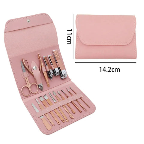 16 PCs Nail Clipper Manicure & Pedicure Kit Rose