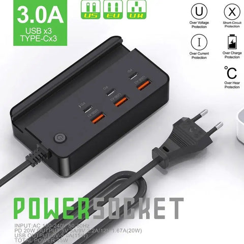 Moden Kate 6 In 1 35w Desktop Power Strip With 3 USB Fast CharginG