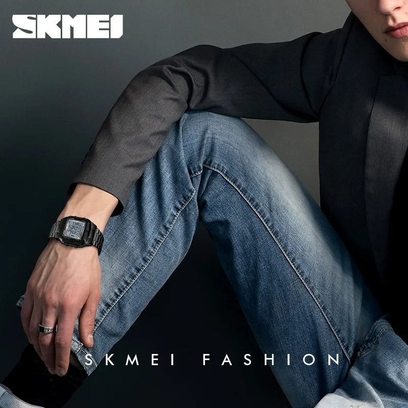 SKMEI Luxury Sports Watch Golden Men's Watch Led Digital Alarm Countdown Steel Male Wrist Watches