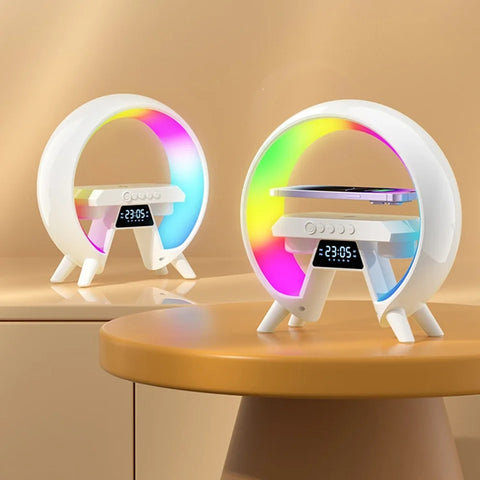 Wireless Charging Speaker| Alarm Clock | Portable Atmosphere Lamp Speaker |Dimmable Bedside Lamp Mp3 Player
