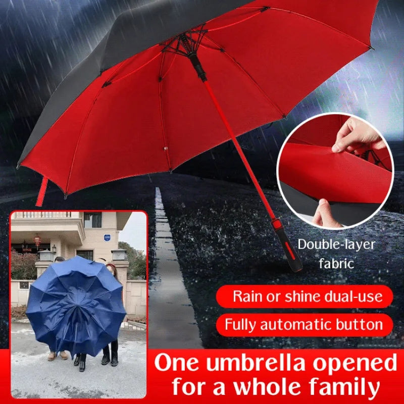 Double golf umbrella with full fiber long handle