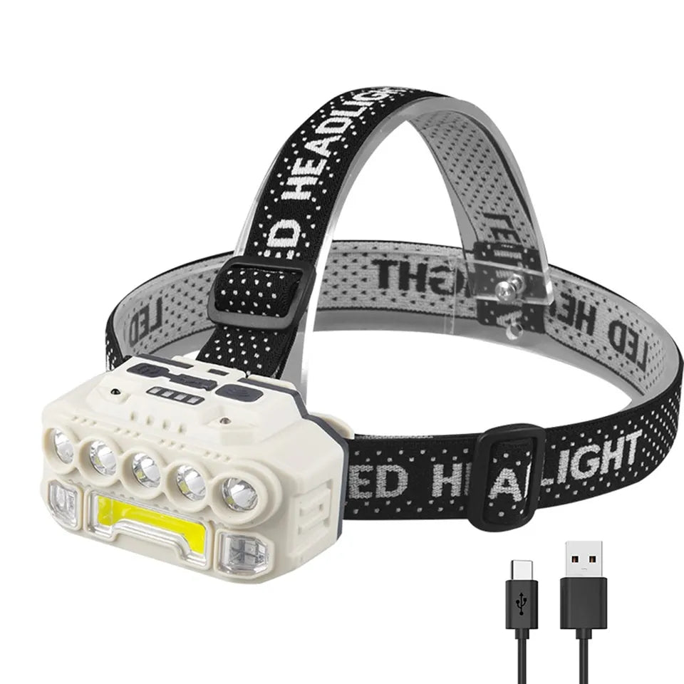 Powerful LED Headlamp Super XPG+COB LED Headlight IR Sensor Headlamp, 1200mAh IPX4 Waterproof, 500LM COB Wave Sensor Headlight