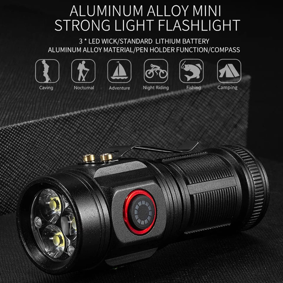 Rechargeable LED Flashlight | Compass Seat Belt Cutter Portable Torch 400LM