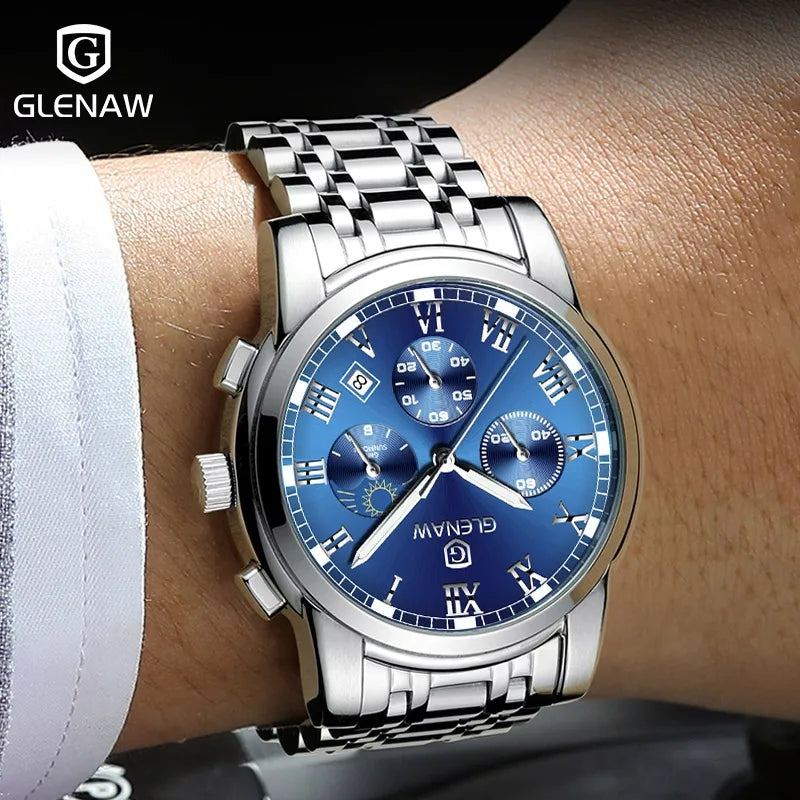 DIAR 2024 Men's Waterproof Watch Stainless Steel Luxury Chronograph Quartz Watch