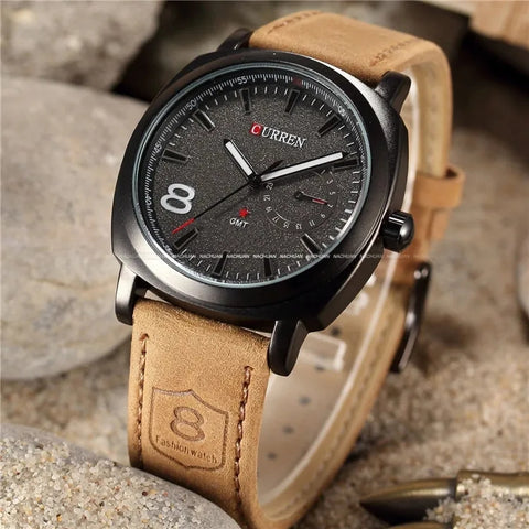 CURREN Leather Sports Watch Waterproof