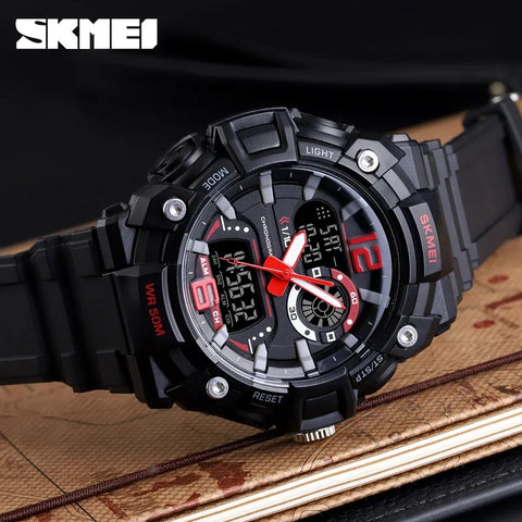 Skemei stylish  Brand Men Sports Watch Dual Display Analog Digital LED Electronic Quartz Wristwatches Waterproof Swimming Military Watch