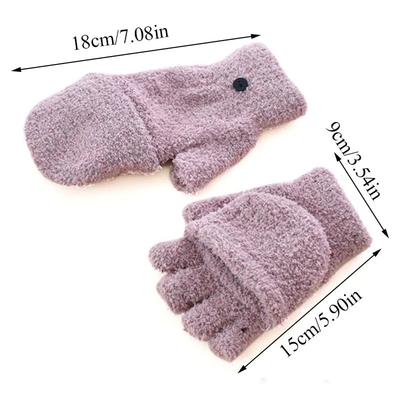 Women's Winter Half Finger Flip Top Gloves