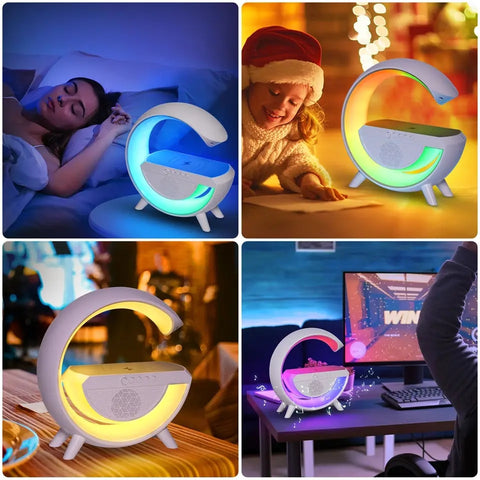 Led Wireless Charging Speaker Speaker Lights With Wireless Charging Mp3 Player With Night Light And Alarm Clock Multi-Color
