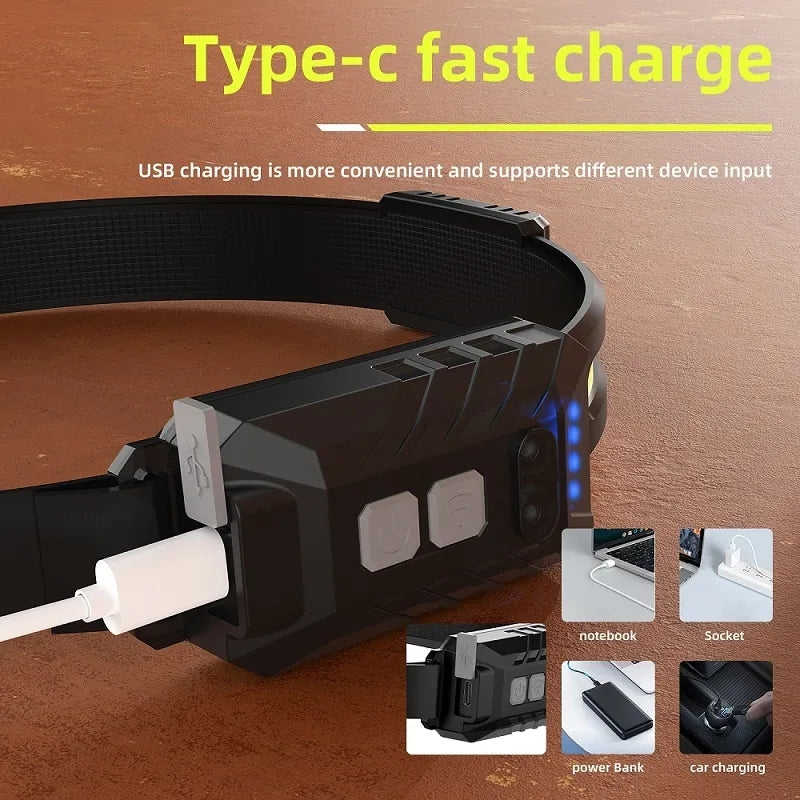 IPX6 Flash light Multifunction USB Rechargeable LED Sensor Headlamp for Fishing Lantern