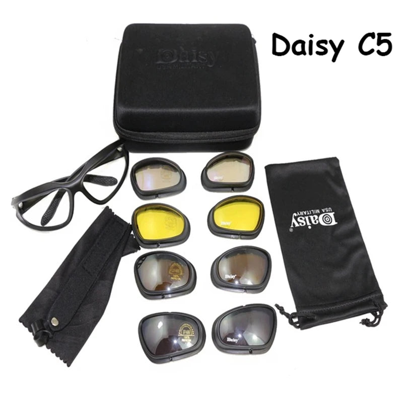 Daisy C5 Tactical Glasses Polarized Airsoft Paintball Shooting Military Goggles Outdoor Hiking Protective Army Sunglasses 4 Lens