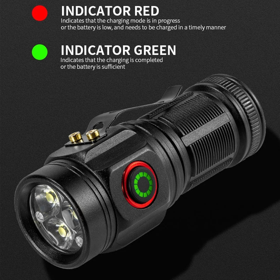 Rechargeable LED Flashlight | Compass Seat Belt Cutter Portable Torch 400LM