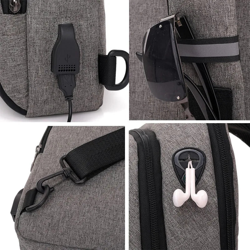 Sling Bag Crossbody Bag with USB Charging Port & Headphone Hole