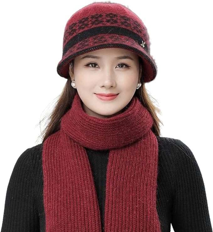 Velvet High Quality Ladies Winter Hat For Women Fashion Plaid Rabbit Fur Bucket Hat Thick Warm Knitted Hat
