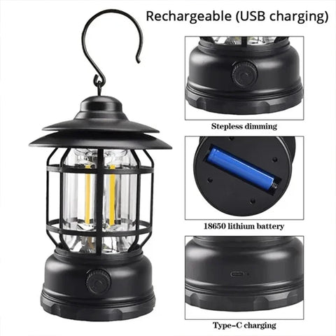 Retro Camping Lamp USB Rechargeable Lantern Camping Light