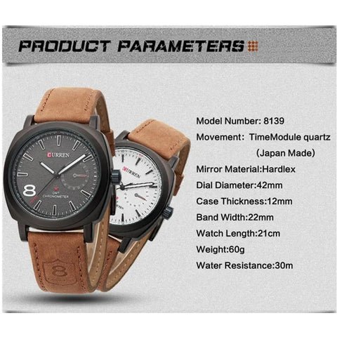 CURREN Leather Sports Watch Waterproof